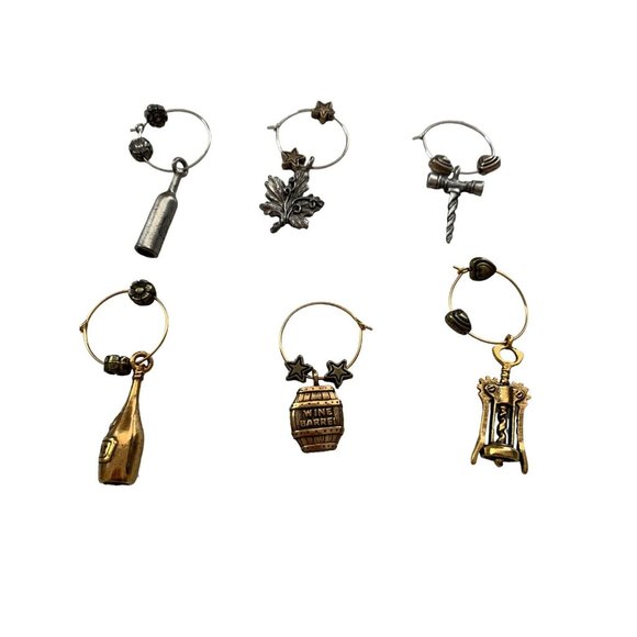 Wine Glass Drink Markers Set of 12-6 Silver tone 6 Gold tone Cocktail Charms - Picture 4 of 16